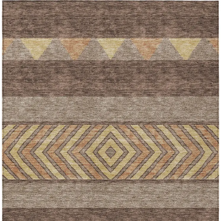 10' X 14' Brown Wheat And Copper Southwestern Washable Indoor Outdoor Area Rug