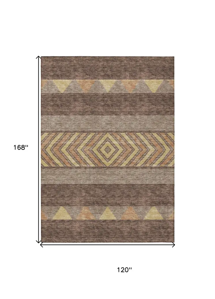 10' X 14' Brown Wheat And Copper Southwestern Washable Indoor Outdoor Area Rug