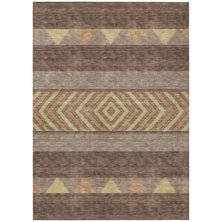 10' X 14' Brown Wheat And Copper Southwestern Washable Indoor Outdoor Area Rug