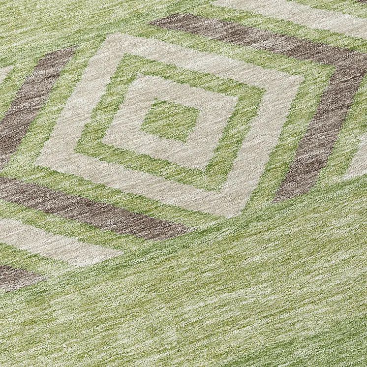 8' Green Taupe And Ivory Round Southwestern Washable Indoor Outdoor Area Rug
