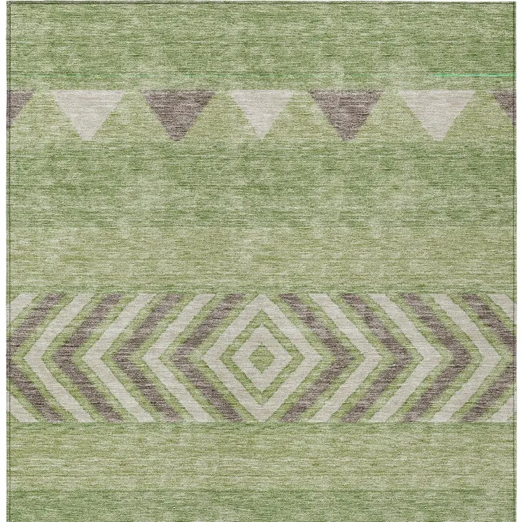9' X 12' Green Taupe And Ivory Southwestern Washable Indoor Outdoor Area Rug