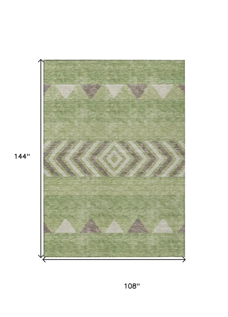 9' X 12' Green Taupe And Ivory Southwestern Washable Indoor Outdoor Area Rug