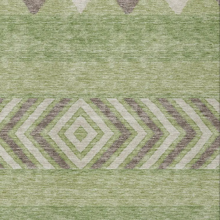 9' X 12' Green Taupe And Ivory Southwestern Washable Indoor Outdoor Area Rug