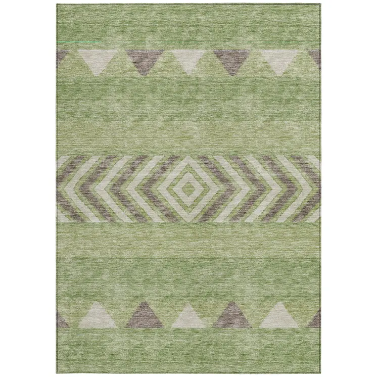 10' X 14' Green Taupe And Ivory Southwestern Washable Indoor Outdoor Area Rug