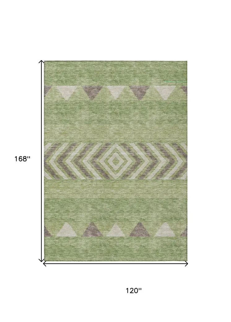 10' X 14' Green Taupe And Ivory Southwestern Washable Indoor Outdoor Area Rug