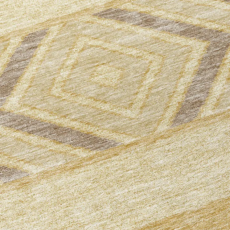 8' Gold Taupe And Beige Round Southwestern Washable Indoor Outdoor Area Rug