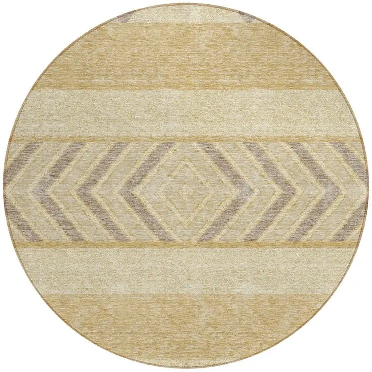8' Gold Taupe And Beige Round Southwestern Washable Indoor Outdoor Area Rug