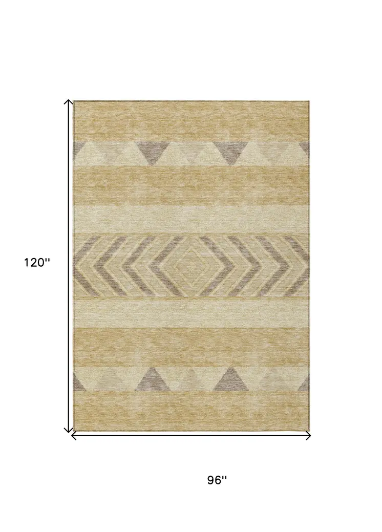 8' X 10' Gold Taupe And Beige Southwestern Washable Indoor Outdoor Area Rug