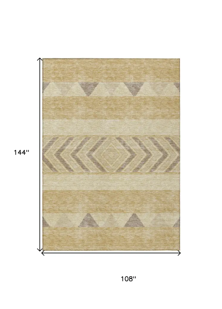 9' X 12' Gold Taupe And Beige Southwestern Washable Indoor Outdoor Area Rug