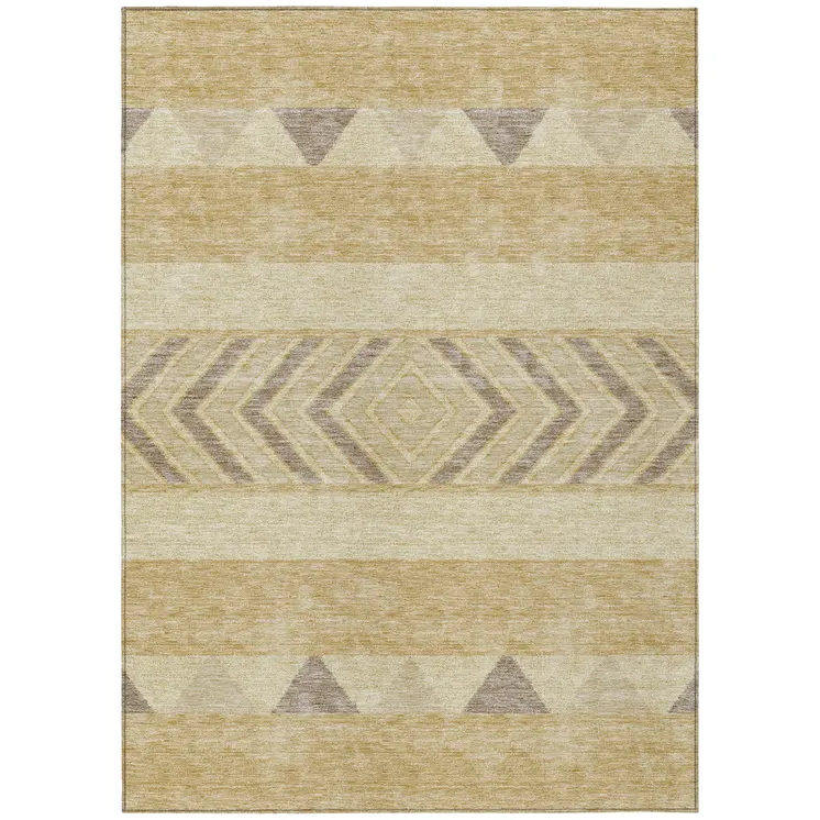 9' X 12' Gold Taupe And Beige Southwestern Washable Indoor Outdoor Area Rug