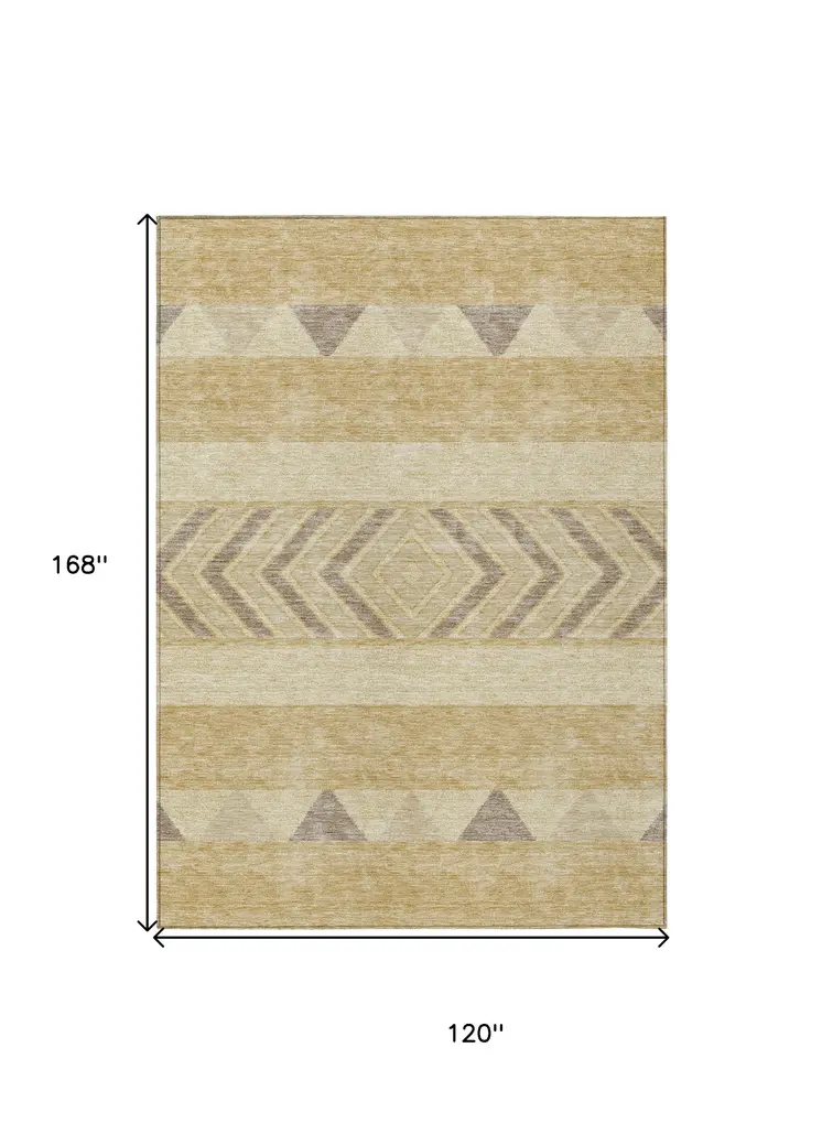10' X 14' Gold Taupe And Beige Southwestern Washable Indoor Outdoor Area Rug