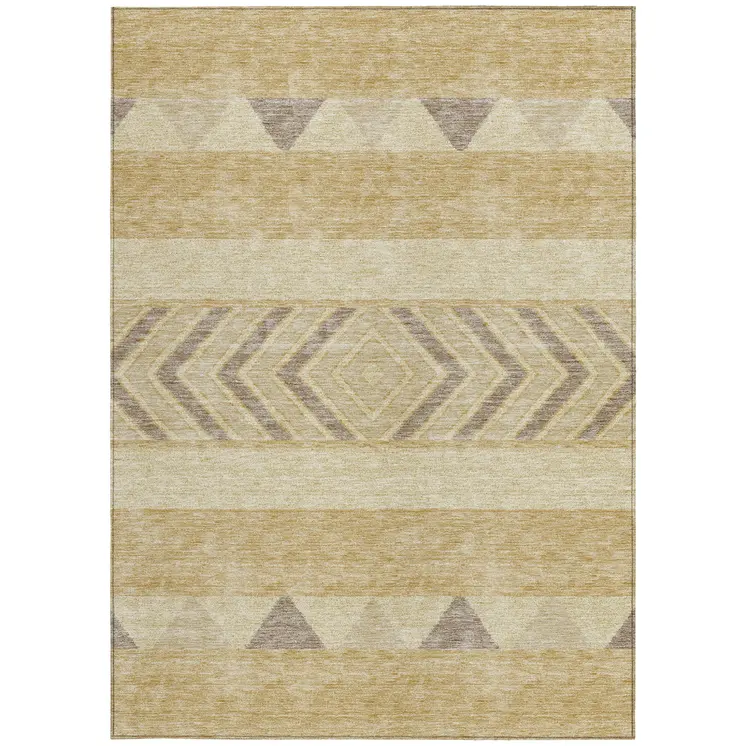 10' X 14' Gold Taupe And Beige Southwestern Washable Indoor Outdoor Area Rug