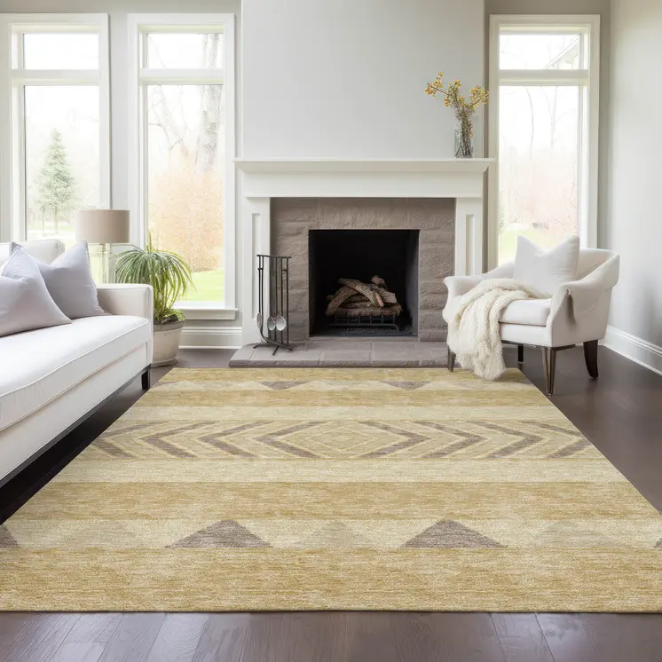 10' X 14' Gold Taupe And Beige Southwestern Washable Indoor Outdoor Area Rug