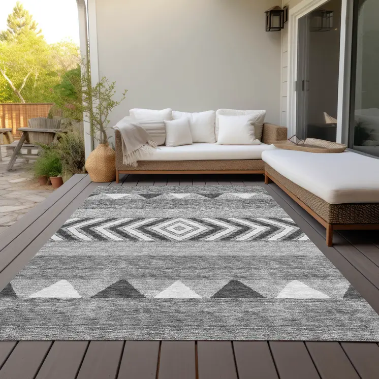 3' X 5' Gray Charcoal And Silver Southwestern Washable Indoor Outdoor Area Rug