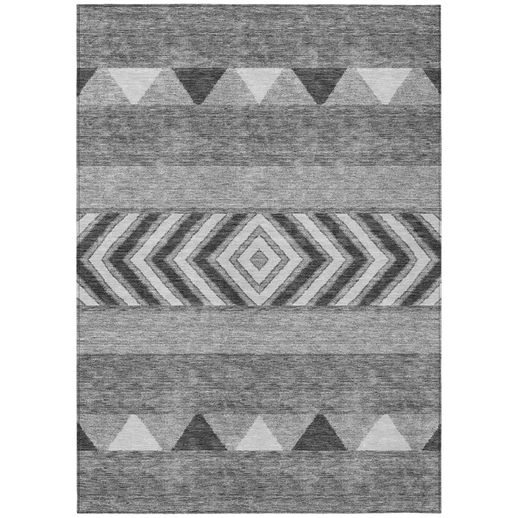 5' X 8' Gray Charcoal And Silver Southwestern Washable Indoor Outdoor Area Rug