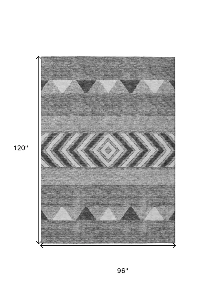 8' X 10' Gray Charcoal And Silver Southwestern Washable Indoor Outdoor Area Rug