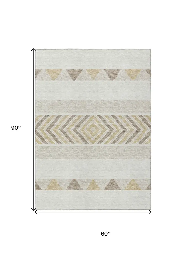 5' X 8' Ivory Beige And Taupe Southwestern Washable Indoor Outdoor Area Rug