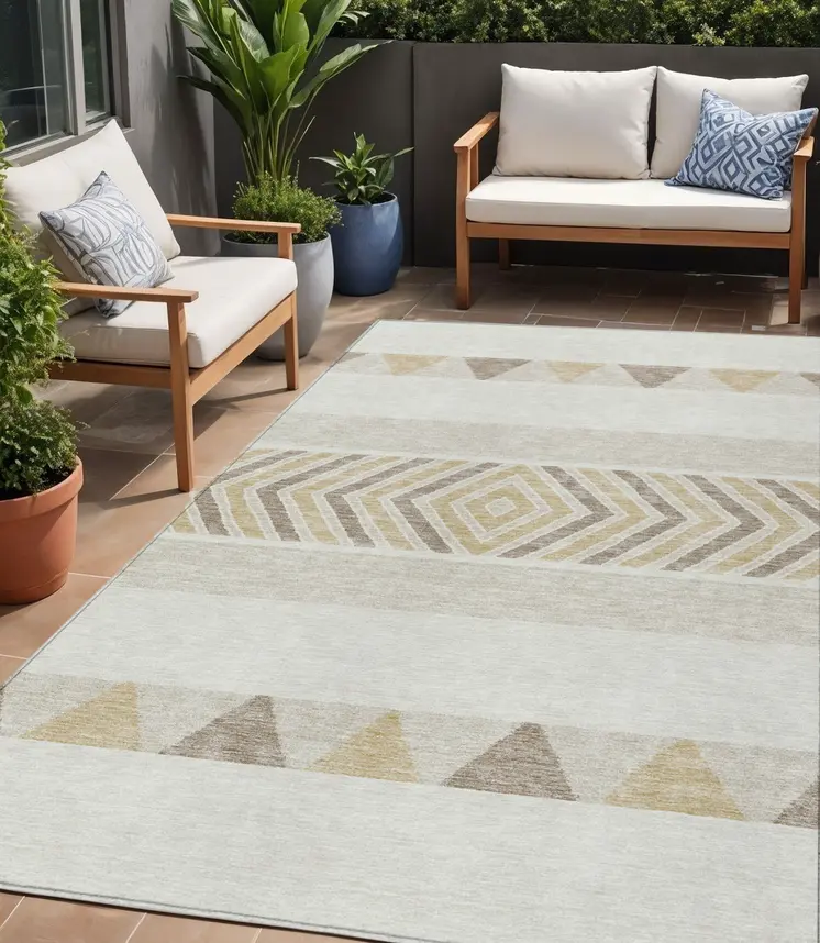 5' X 8' Ivory Beige And Taupe Southwestern Washable Indoor Outdoor Area Rug