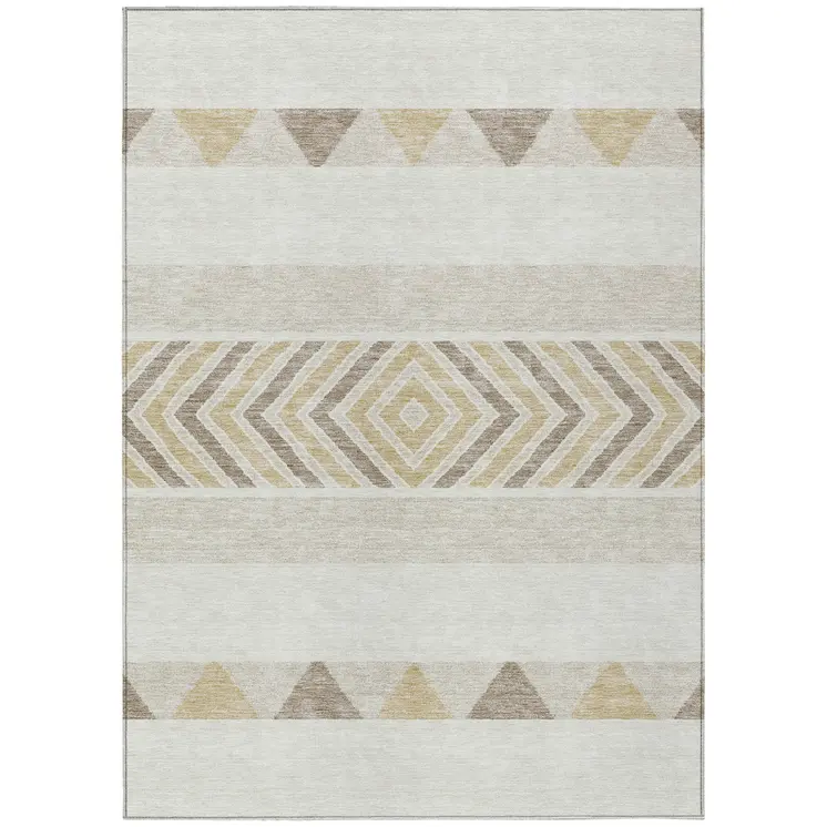 5' X 8' Ivory Beige And Taupe Southwestern Washable Indoor Outdoor Area Rug