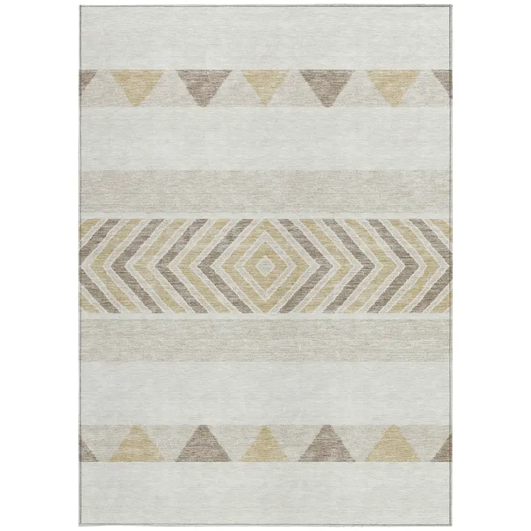 8' X 10' Ivory Beige And Taupe Southwestern Washable Indoor Outdoor Area Rug