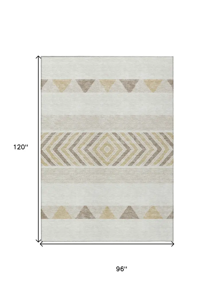 8' X 10' Ivory Beige And Taupe Southwestern Washable Indoor Outdoor Area Rug
