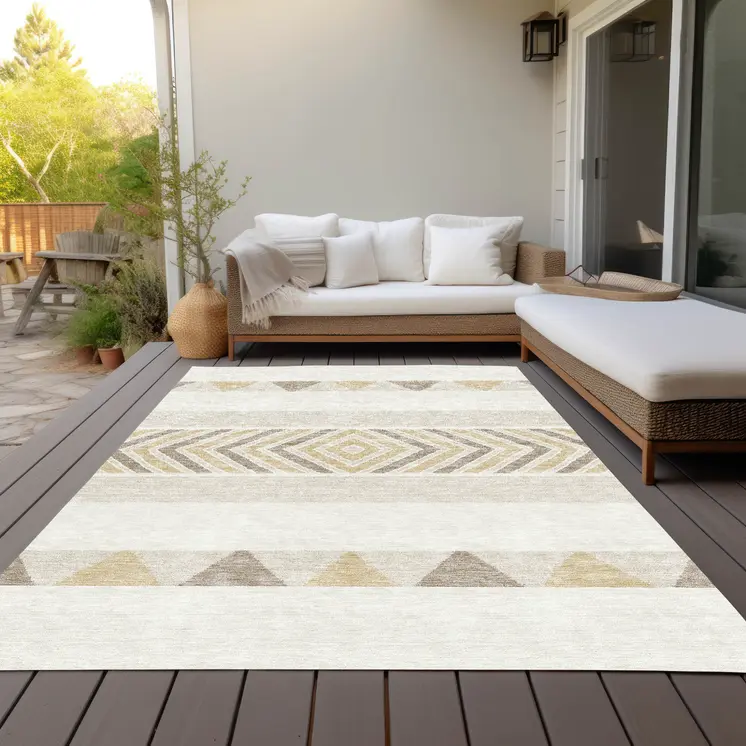 8' X 10' Ivory Beige And Taupe Southwestern Washable Indoor Outdoor Area Rug