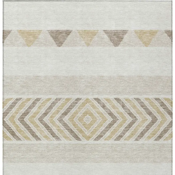 8' X 10' Ivory Beige And Taupe Southwestern Washable Indoor Outdoor Area Rug