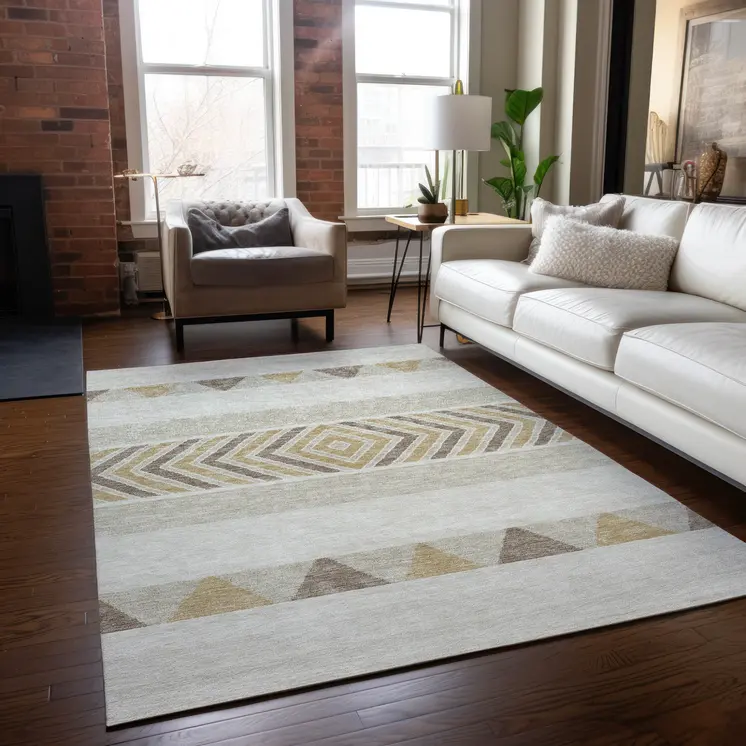8' X 10' Ivory Beige And Taupe Southwestern Washable Indoor Outdoor Area Rug