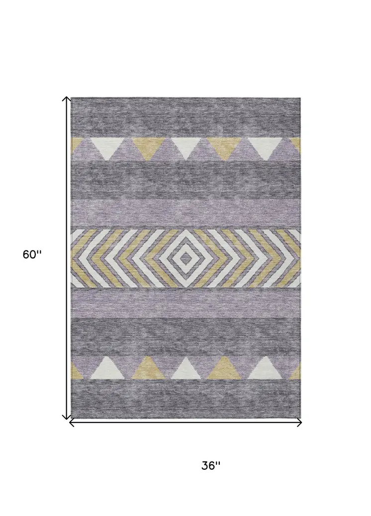 3' X 5' Lavender Ivory And Gold Southwestern Washable Indoor Outdoor Area Rug