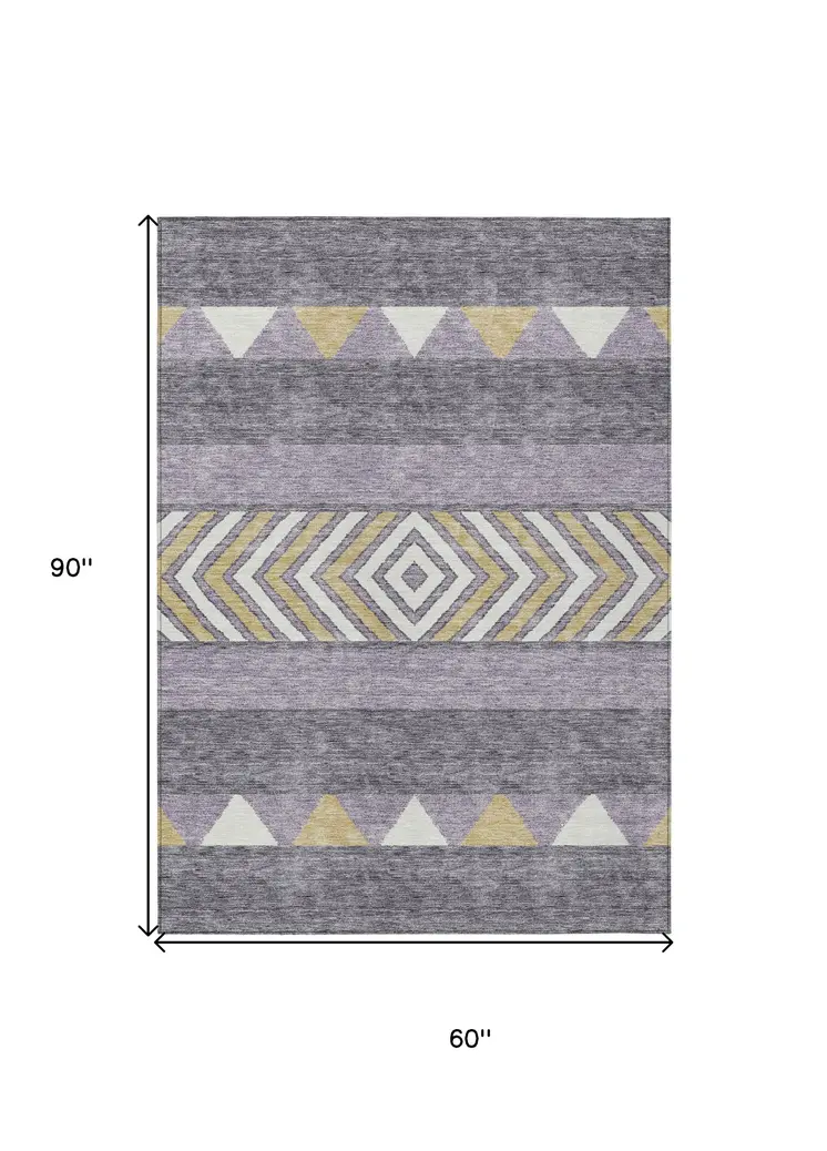 5' X 8' Lavender Ivory And Gold Southwestern Washable Indoor Outdoor Area Rug