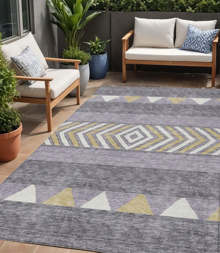 5' X 8' Lavender Ivory And Gold Southwestern Washable Indoor Outdoor Area Rug