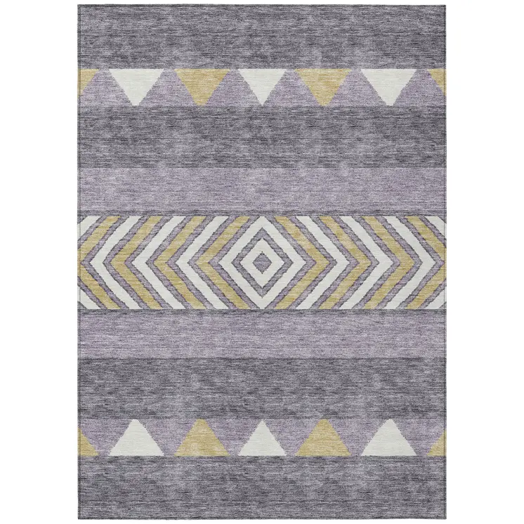 5' X 8' Lavender Ivory And Gold Southwestern Washable Indoor Outdoor Area Rug