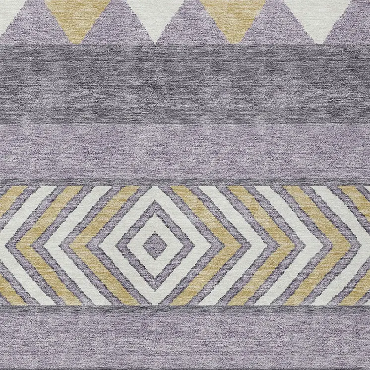 5' X 8' Lavender Ivory And Gold Southwestern Washable Indoor Outdoor Area Rug