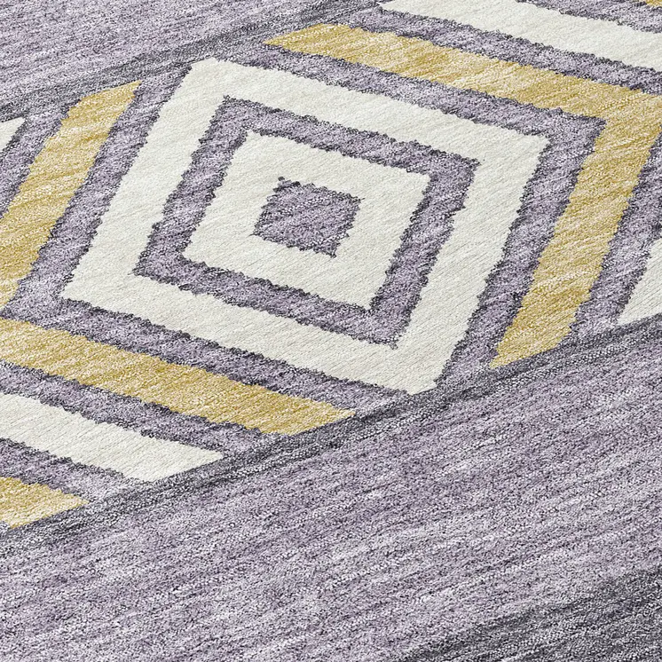 5' X 8' Lavender Ivory And Gold Southwestern Washable Indoor Outdoor Area Rug