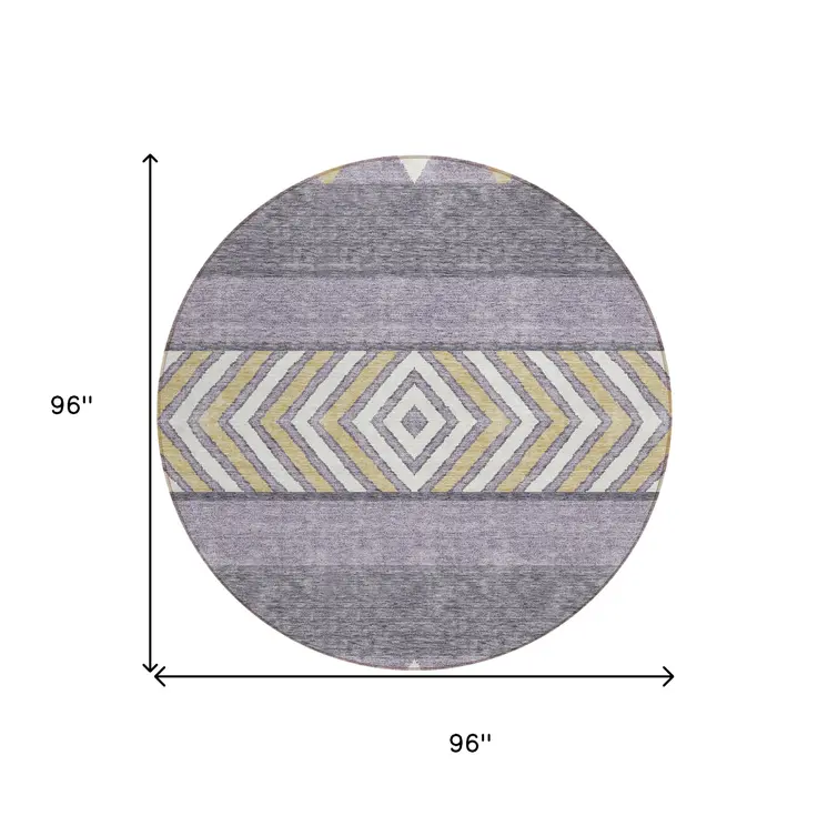 8' Lavender Ivory And Gold Round Southwestern Washable Indoor Outdoor Area Rug