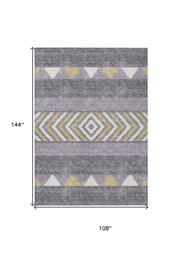 9' X 12' Lavender Ivory And Gold Southwestern Washable Indoor Outdoor Area Rug