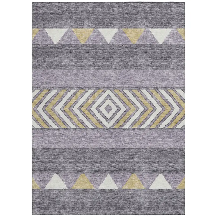 10' X 14' Lavender Ivory And Gold Southwestern Washable Indoor Outdoor Area Rug