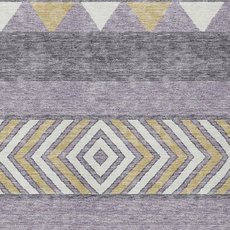 10' X 14' Lavender Ivory And Gold Southwestern Washable Indoor Outdoor Area Rug