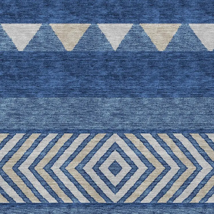 8' X 10' Navy Blue Ivory And Beige Southwestern Washable Indoor Outdoor Area Rug