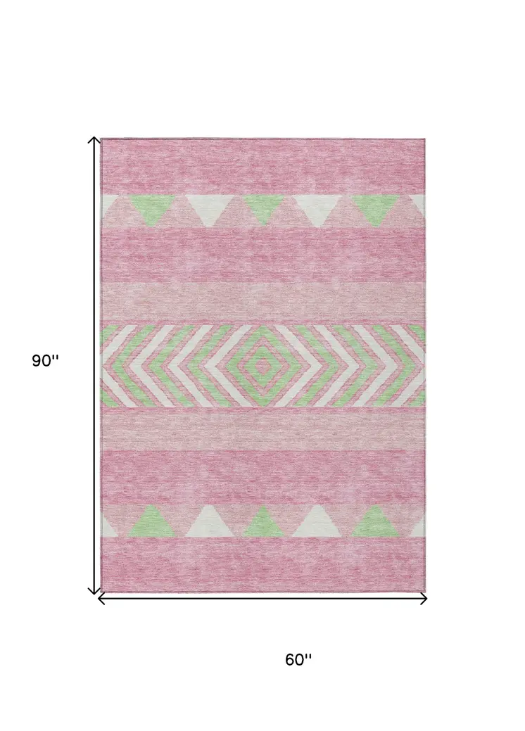5' X 8' Pink Ivory And Mint Green Southwestern Washable Indoor Outdoor Area Rug