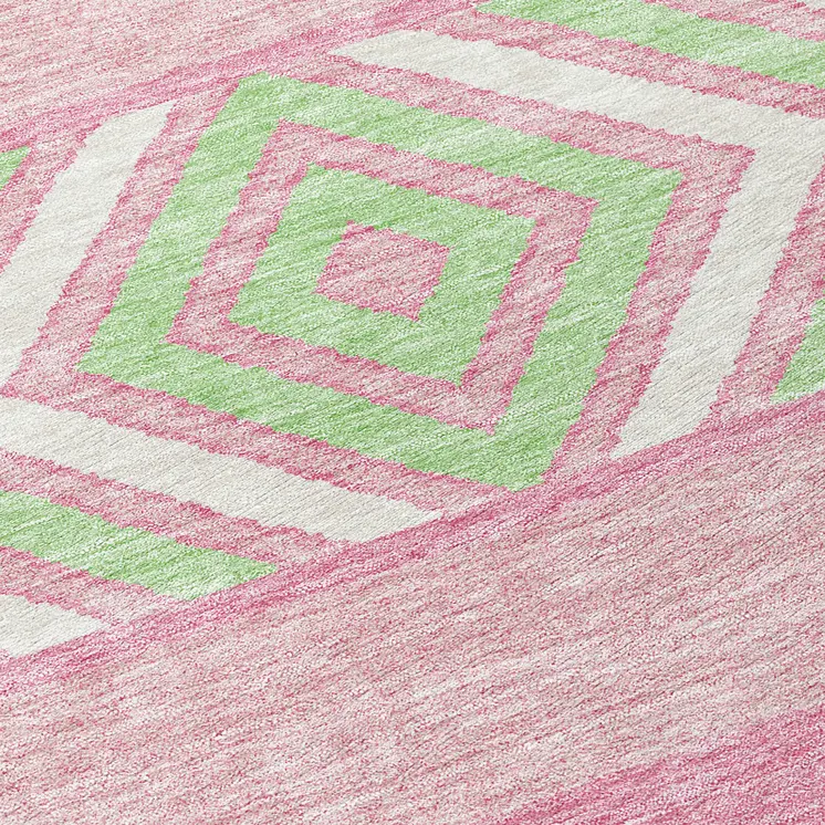 8' Pink Ivory And Mint Green Round Southwestern Washable Indoor Outdoor Area Rug