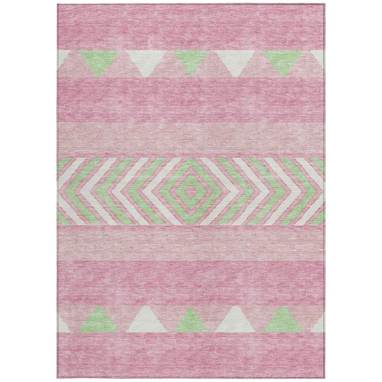 8' X 10' Pink Ivory And Mint Green Southwestern Washable Indoor Outdoor Area Rug
