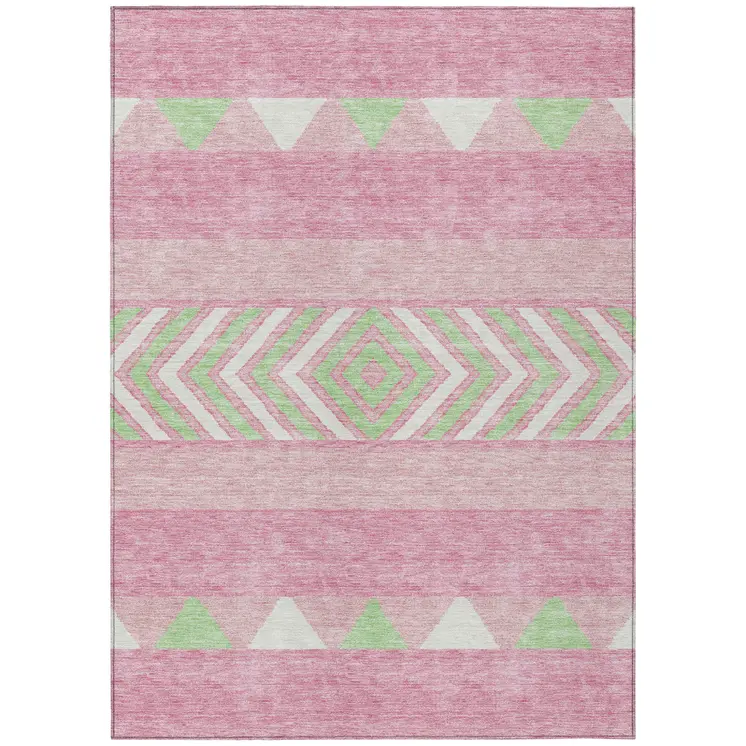 8' X 10' Pink Ivory And Mint Green Southwestern Washable Indoor Outdoor Area Rug