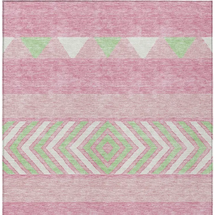 8' X 10' Pink Ivory And Mint Green Southwestern Washable Indoor Outdoor Area Rug