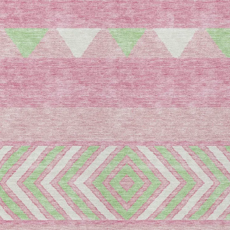 10' X 14' Pink Ivory And Mint Green Southwestern Washable Indoor Outdoor Area Rug