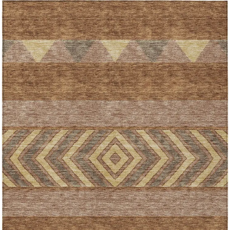 3' X 5' Orange Wheat And Taupe Southwestern Washable Indoor Outdoor Area Rug