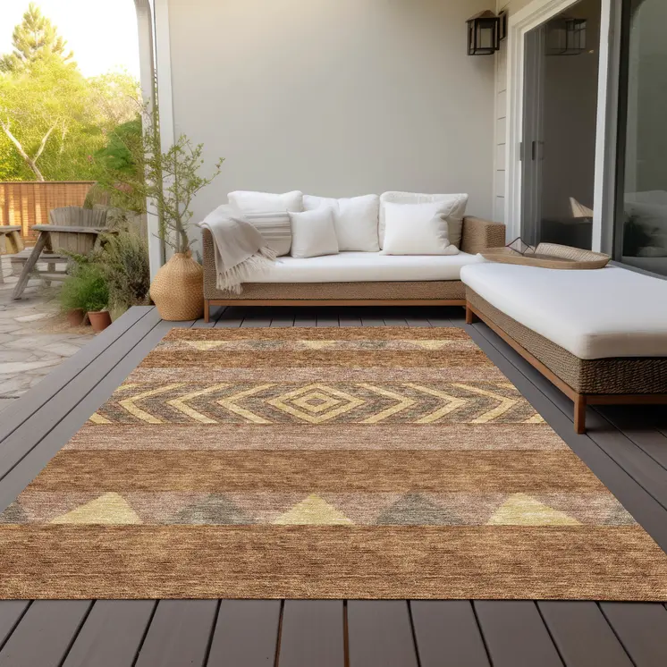 3' X 5' Orange Wheat And Taupe Southwestern Washable Indoor Outdoor Area Rug