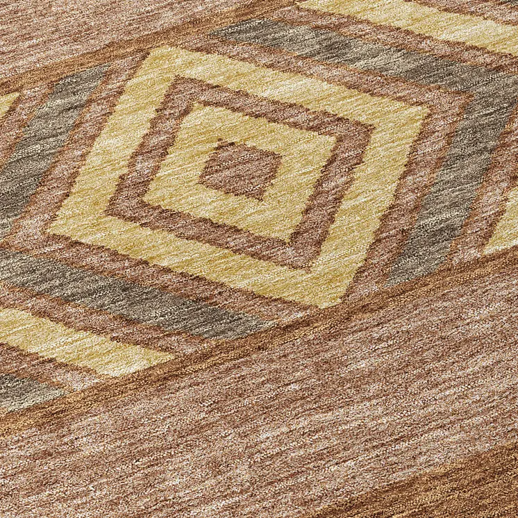8' Orange Wheat And Taupe Round Southwestern Washable Indoor Outdoor Area Rug