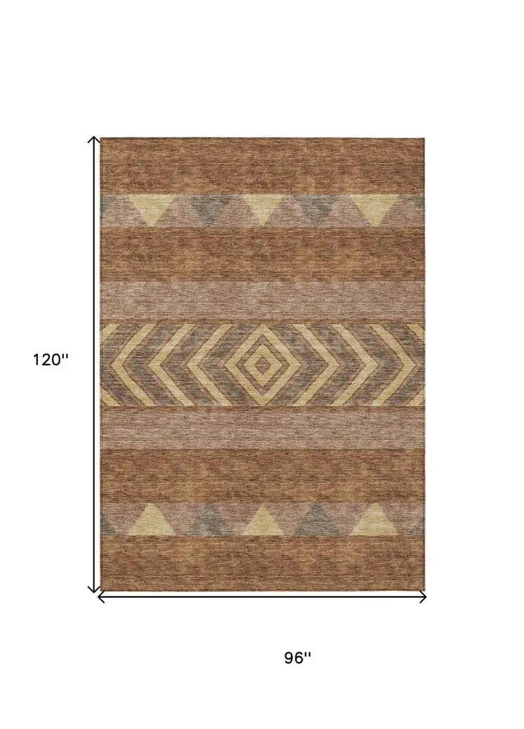 8' X 10' Orange Wheat And Taupe Southwestern Washable Indoor Outdoor Area Rug