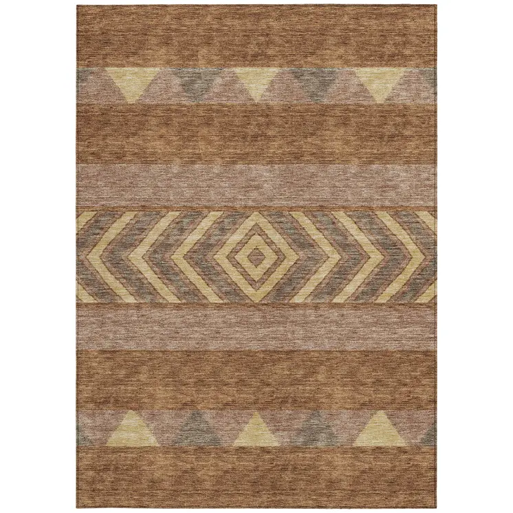 10' X 14' Orange Wheat And Taupe Southwestern Washable Indoor Outdoor Area Rug